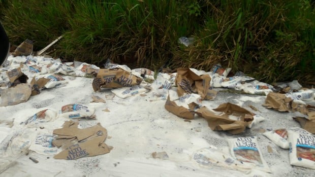 A carga ficou espalhada pela pista (Foto: João André / Radiativa FM)