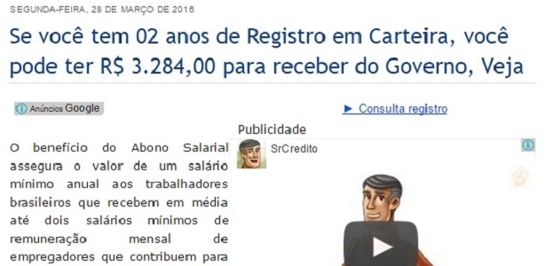 Acima, reprodução de notícia falsa que circulou pela internet e foi desmentida pela Caixa