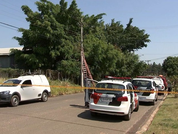 Homem ficou preso em poste (Foto: Reprodução / TV TEM)