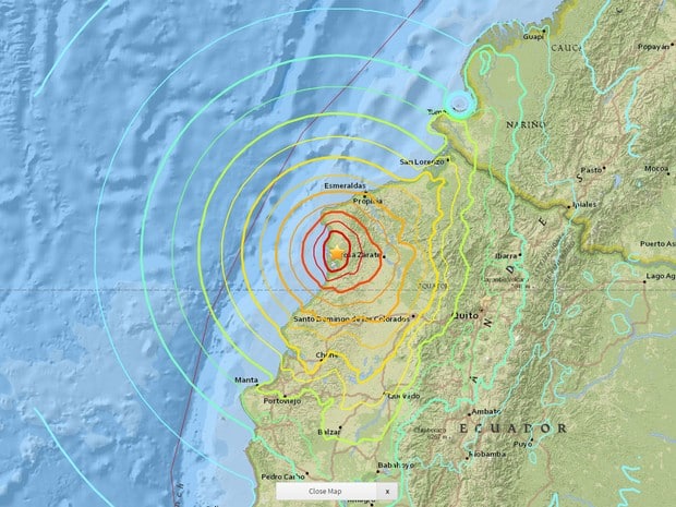 Terremoto de magnitude 7,8 atinge costa do Equador (Foto: Serviço Geológico dos Estados Unidos)