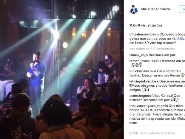 Fãs lamentam na última postagem do cantor Renan Ribeiro, um trecho do último show realizado na sexta-feira (Foto: Reprodução/Instagram)
