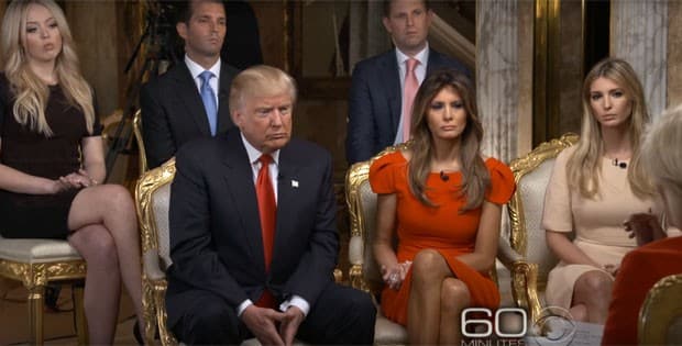 Donald Trump concede entrevista ao programa 60 Minutes, da CBS, ao lado da mulher, Melania, e de seus filhos Tiffany, Donald Jr., Eric e Ivanka (Foto: Reprodução/Youtube/CBS Evening News)