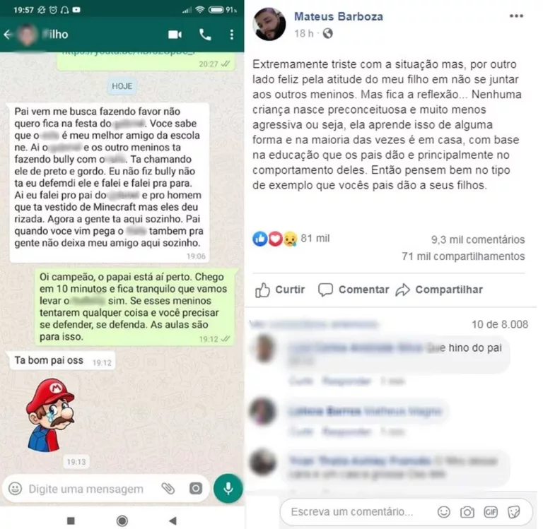 Filho relata ao pai bullying contra amigo negro em festa e conversa viraliza na web: 'Defendi ele'