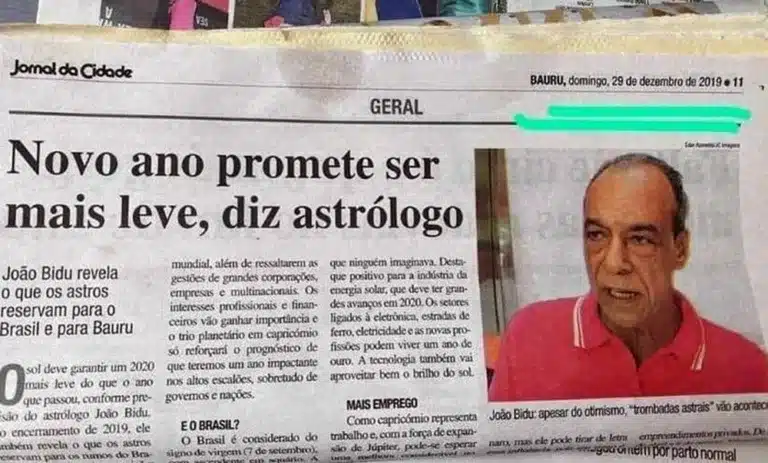 Reportagem com previsão furada do astrólogo João Bidu viralizou na internet — Foto: Reprodução