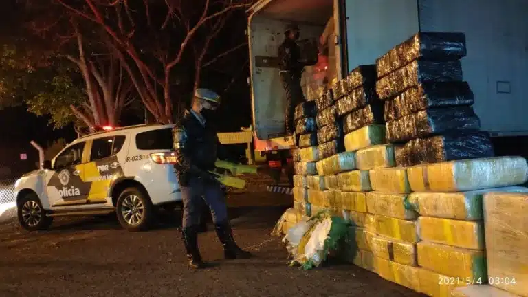 Polícia Rodoviária apreende quase 1 tonelada e meia de maconha em caminhão que transportava frango congelado em Palmital (SP) — Foto: Polícia Militar Rodoviária/ Divulgação