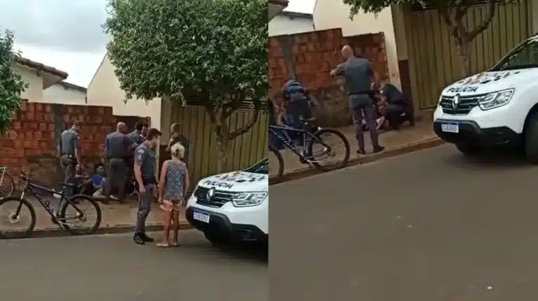 Imagens divulgadas na redes sociais mostram um policial agredindo um homem com um tapa na cara durante abordagem em Paraguaçu Paulista — Foto: Reprodução/ Redes Sociais