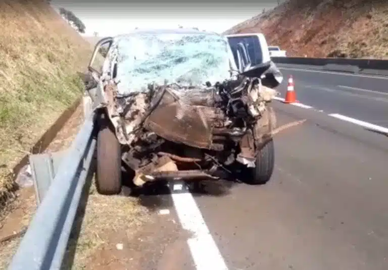 Motorista de carro morreu após bater na traseira de um caminhão-tanque na manhã deste sábado (31) na SP-255 em Santa Cruz do Rio Pardo (SP) — Foto: Reprodução/Redes sociais