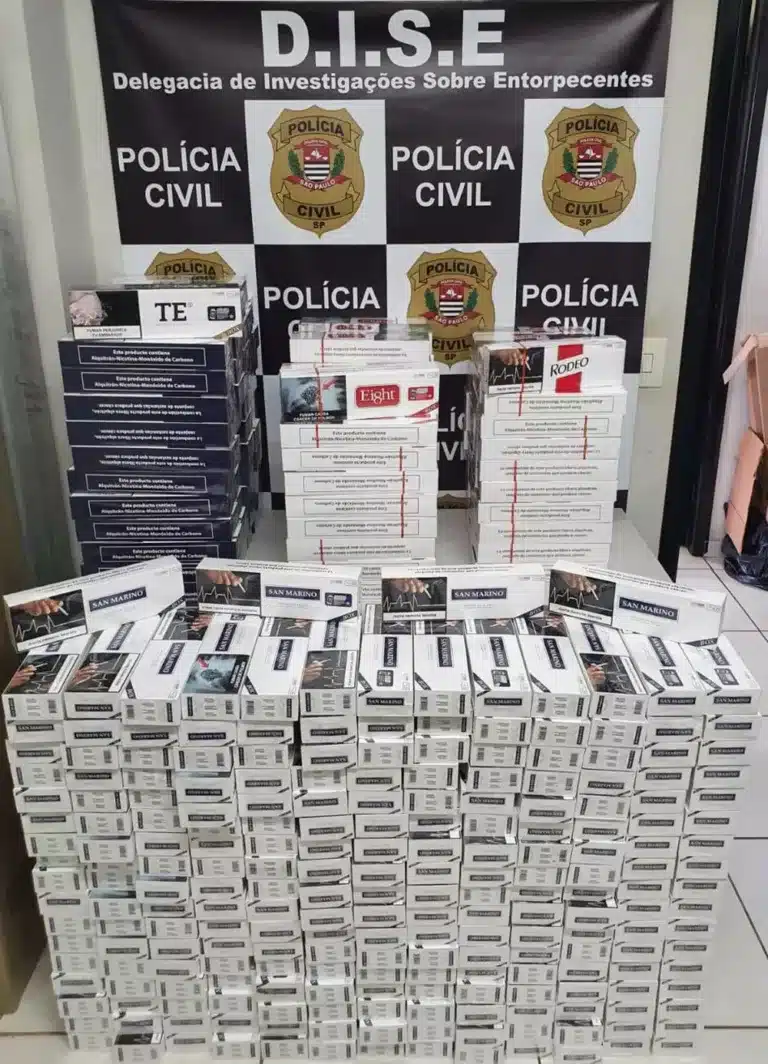 Mais de 8 mil maços de cigarros de origem estrangeira foram apreendidos em Presidente Prudente — Foto: Polícia Civil